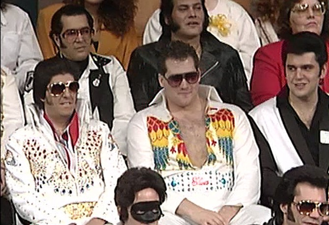 Audience filled with Elvis impersonators