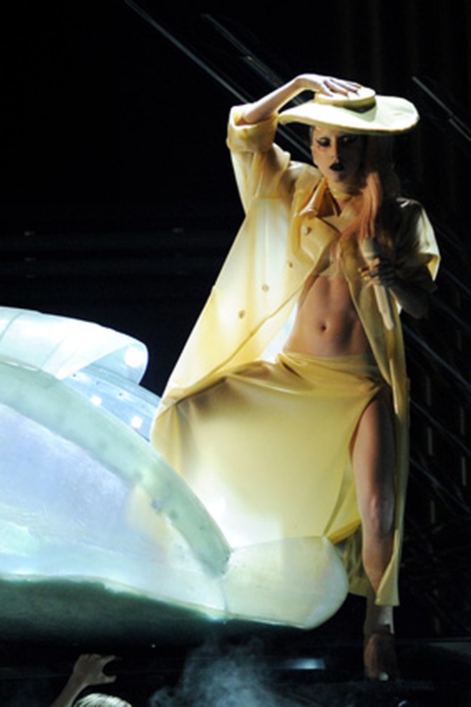 Lady Gaga emerges from an egg