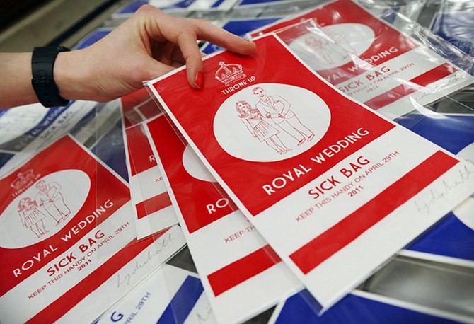 Royal wedding commemorative sick bags