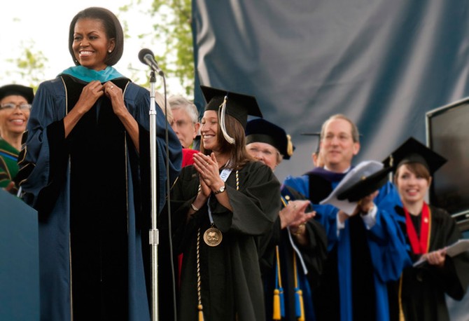 First lady Michelle Obama speaks at George Washington University's graduation.