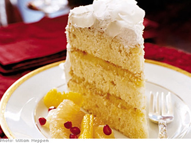 Traditional three-layer coconut cake