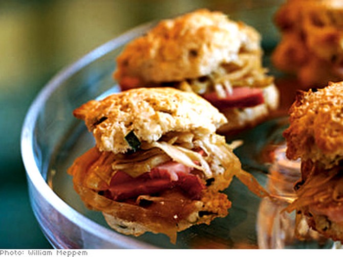 Drop biscuits with ham and cabbage slaw